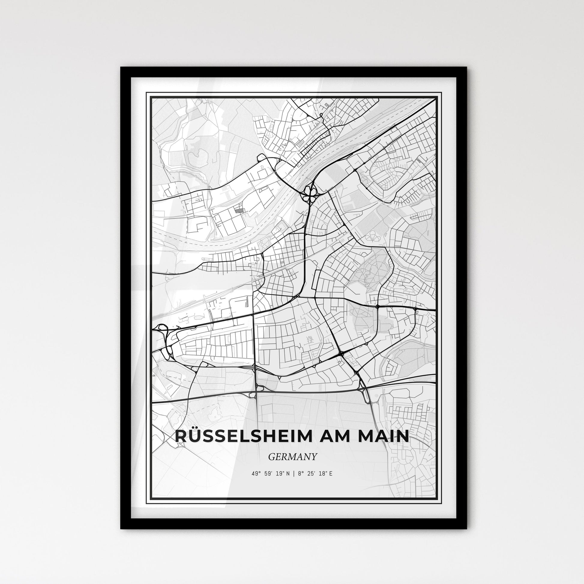 Russelsheim am Main Germany - Scandinavian Style City Map for Modern Home Decor