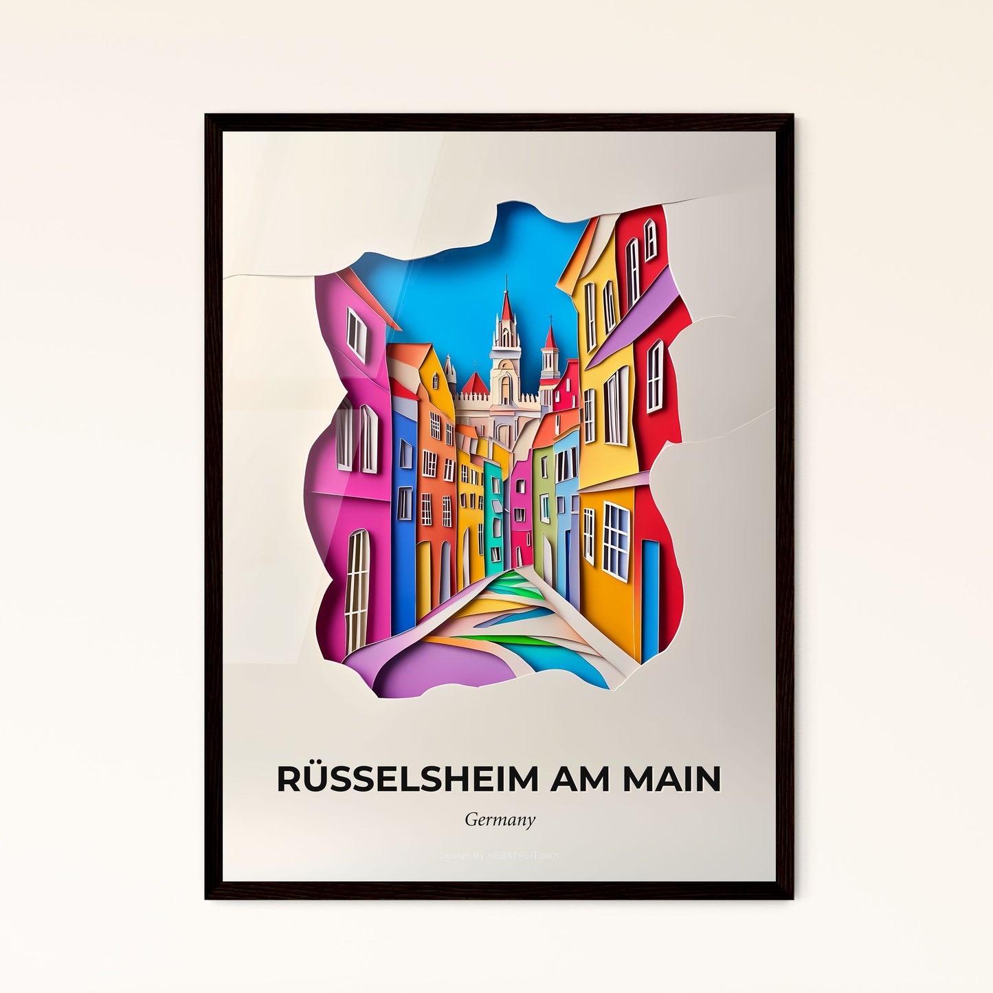 Vivid Russelsheim am Main, Germany - a paper cut of a city with a clock tower