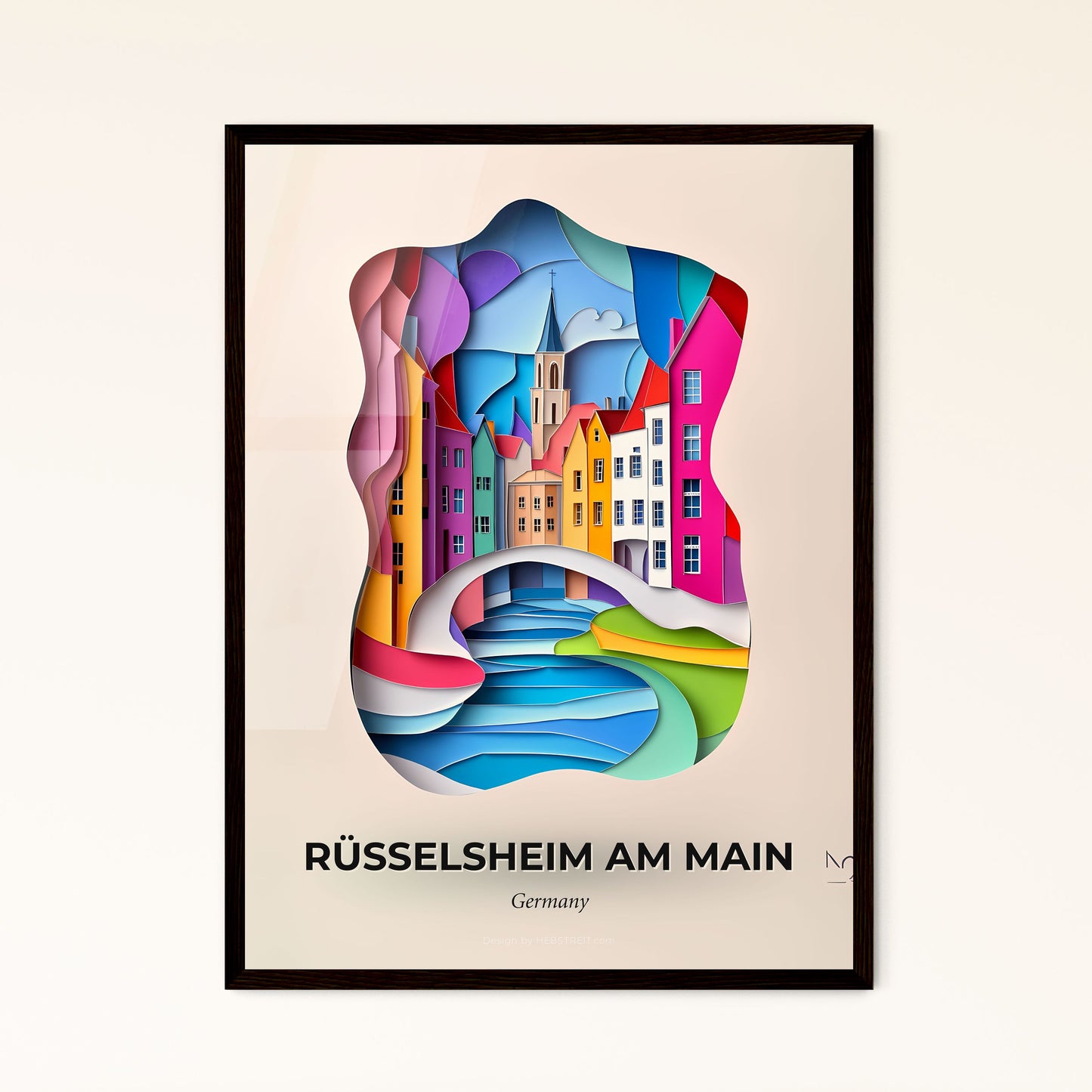 Vivid Russelsheim am Main, Germany - a paper cut of a city with a bridge