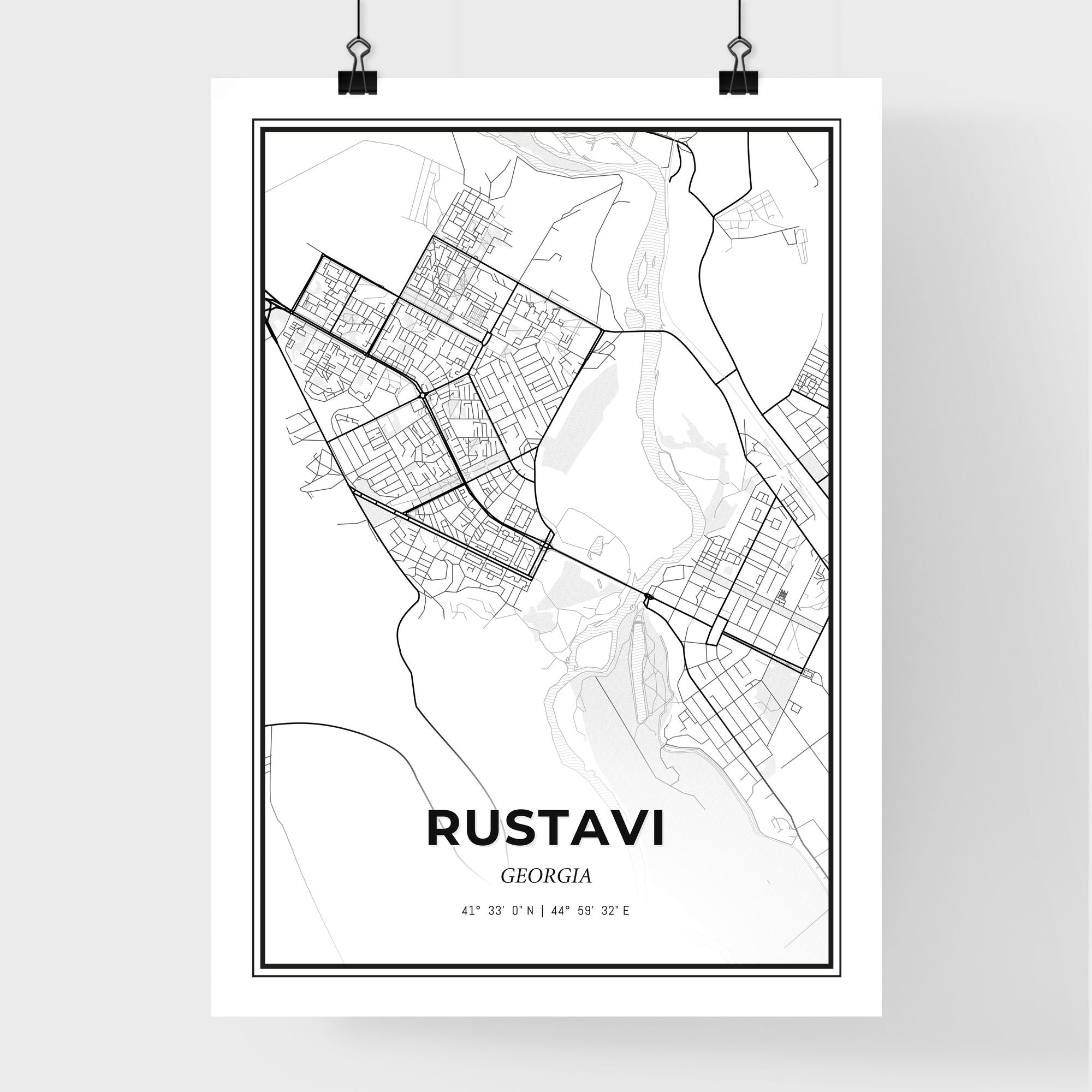 Rustavi Georgia Map - Black and White Art Print – HEBSTREIT