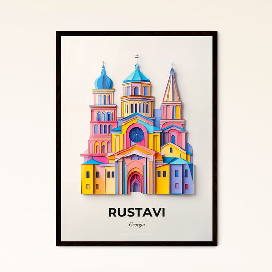 Vivid Rustavi, Georgia - a colorful church with a clock on the front