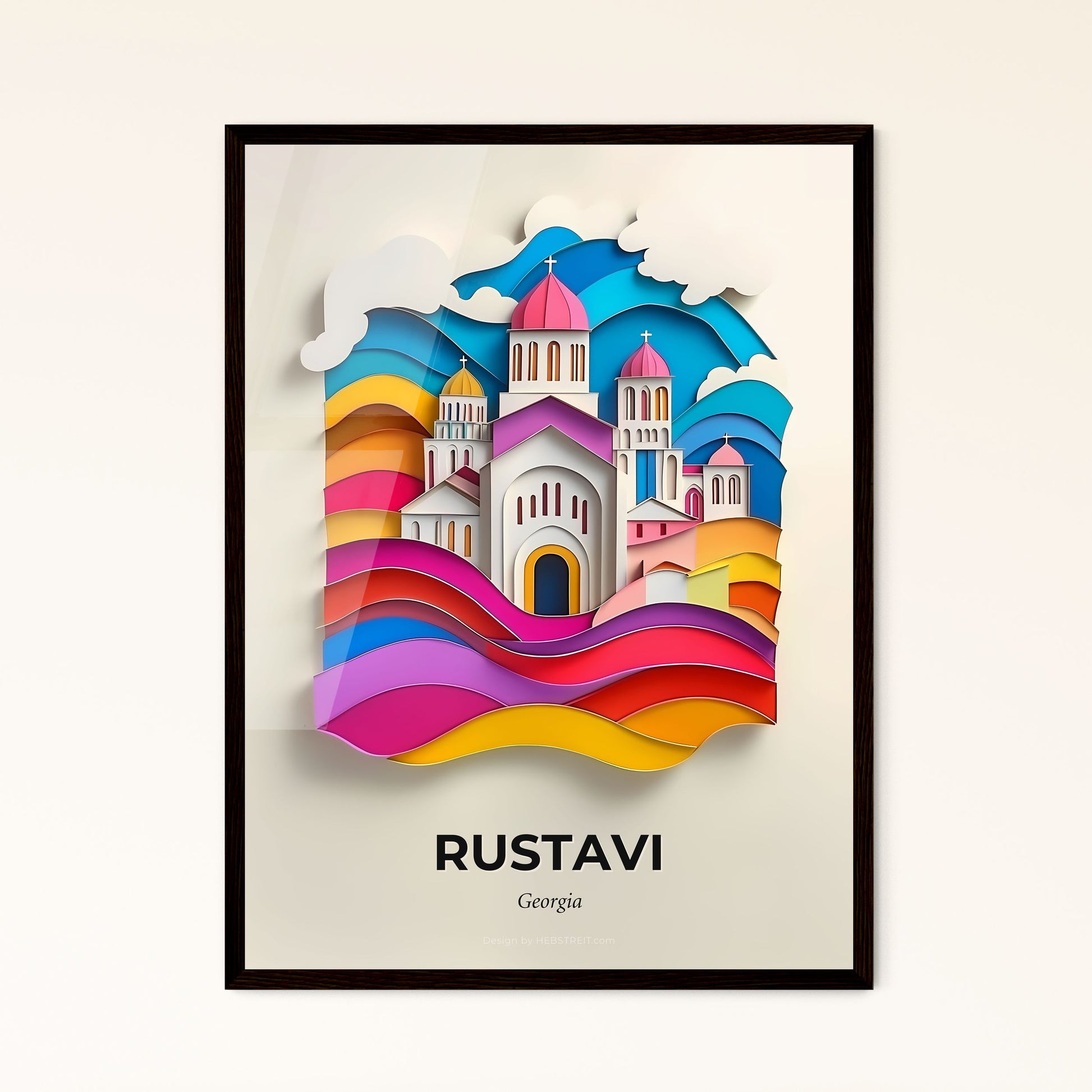 Vivid Rustavi, Georgia - a paper cut of a church in a colorful landscape