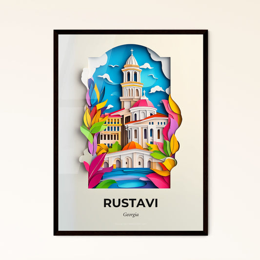 Vivid Rustavi, Georgia - a paper cut of a church with a river and trees