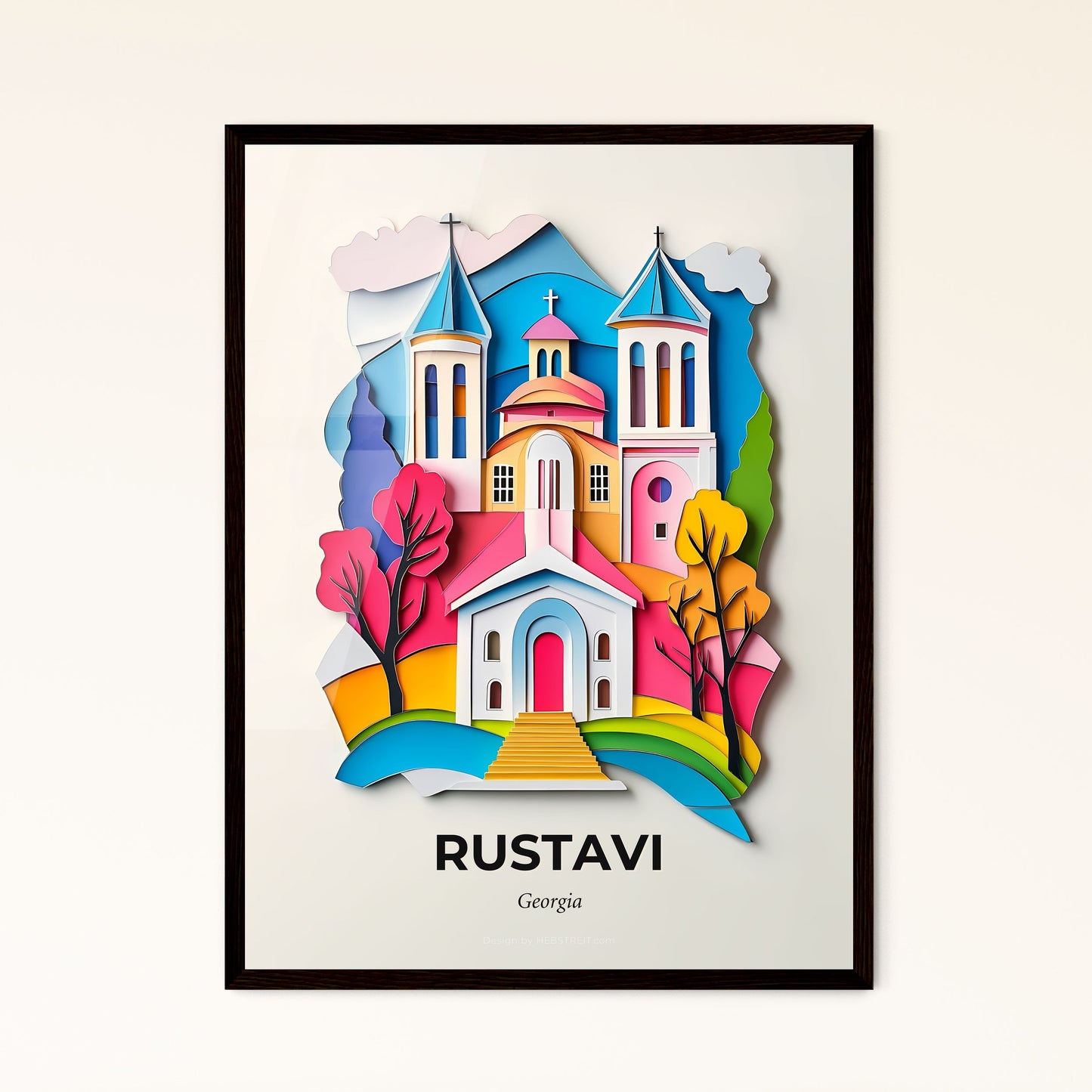 Vivid Rustavi, Georgia - a paper cut of a church with a steeple