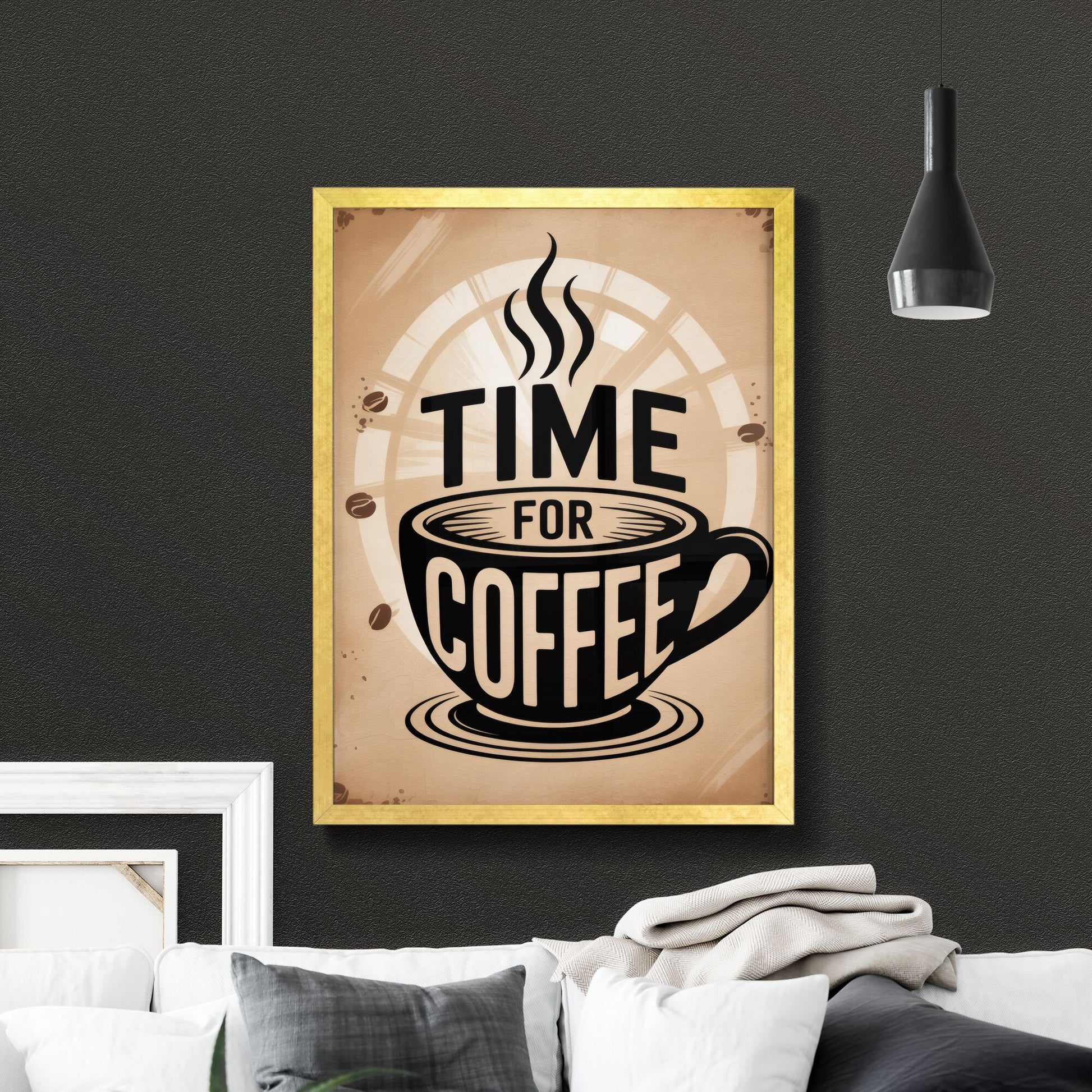 Rustic Coffee Time Sign with Elegant Cup and Steaming Aroma for Cozy Cafés and Homes.