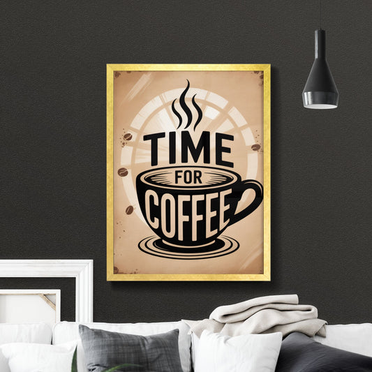 Rustic Coffee Time Sign with Elegant Cup and Steaming Aroma for Cozy Cafés and Homes.