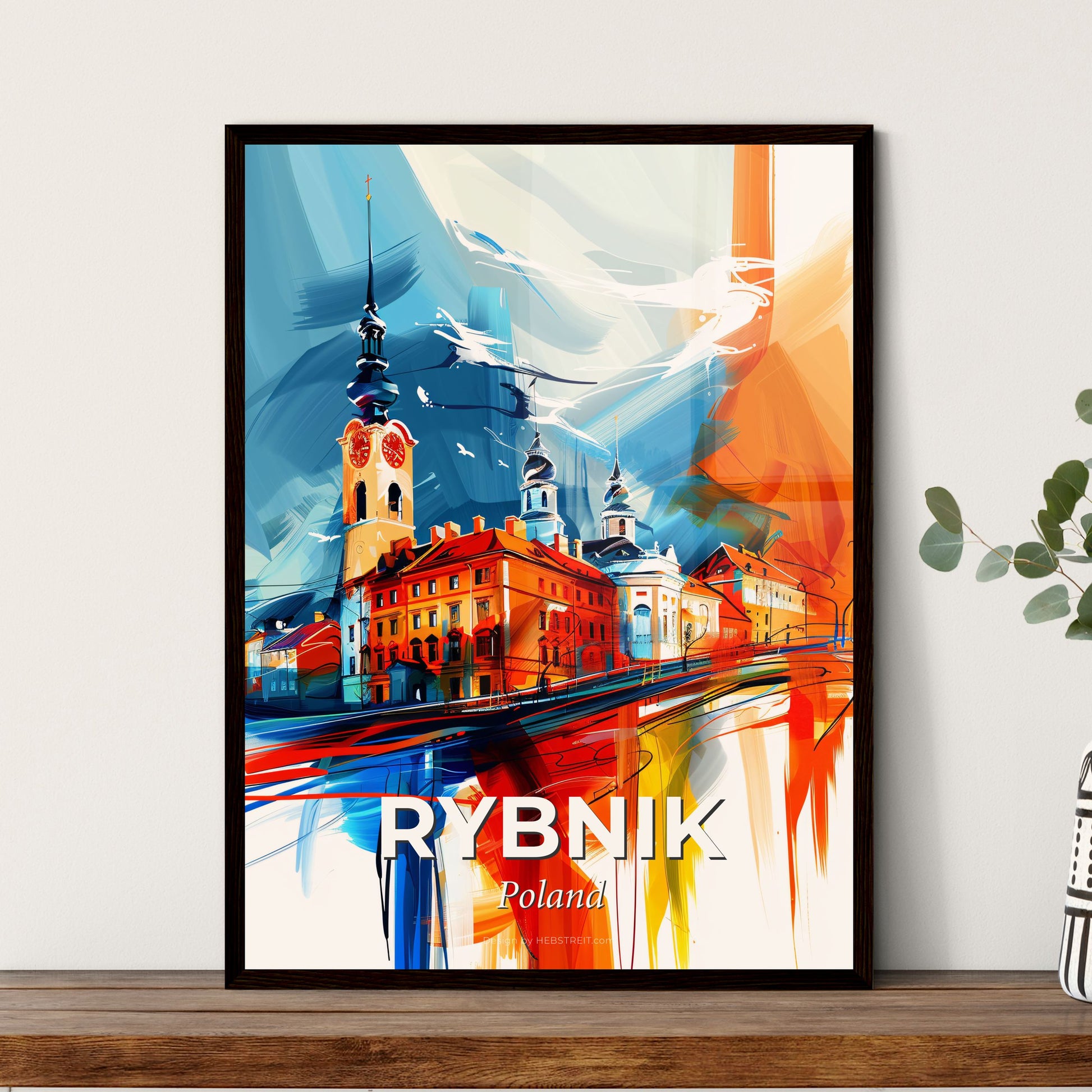 Vibrant Rybnik, Poland - A Painting Of A Building With A Tower