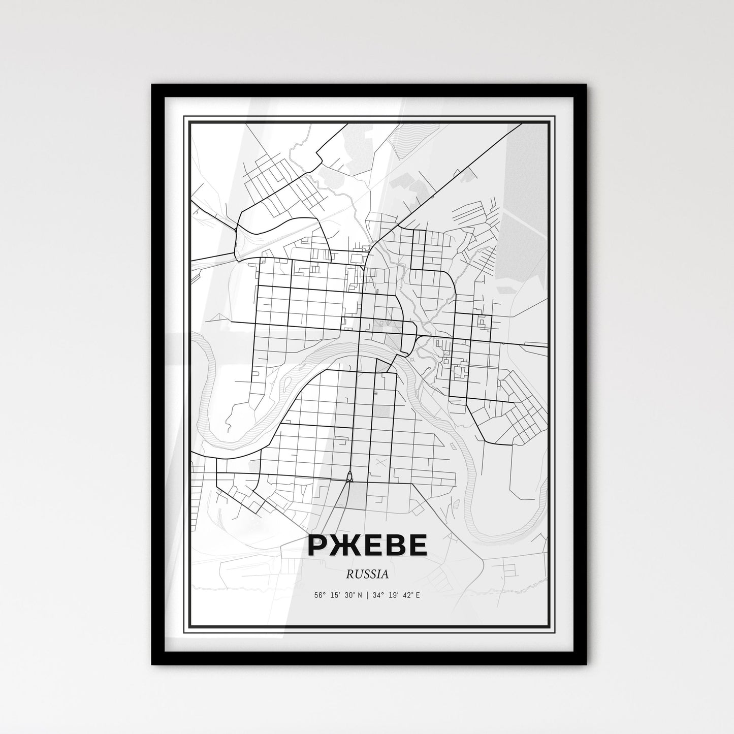 Rzhev Russia - Scandinavian Style City Map for Modern Home Decor