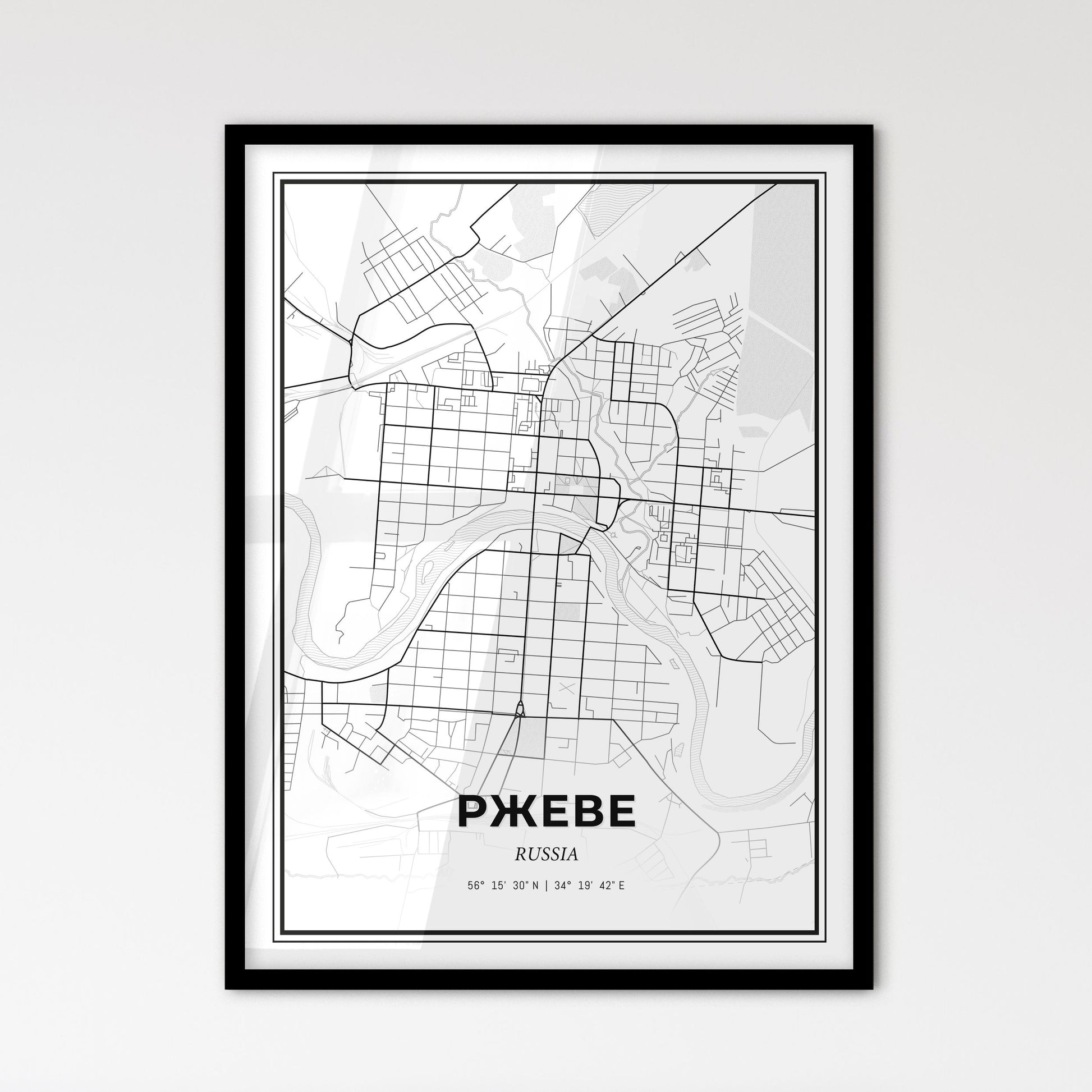 Rzhev Russia - Scandinavian Style City Map for Modern Home Decor