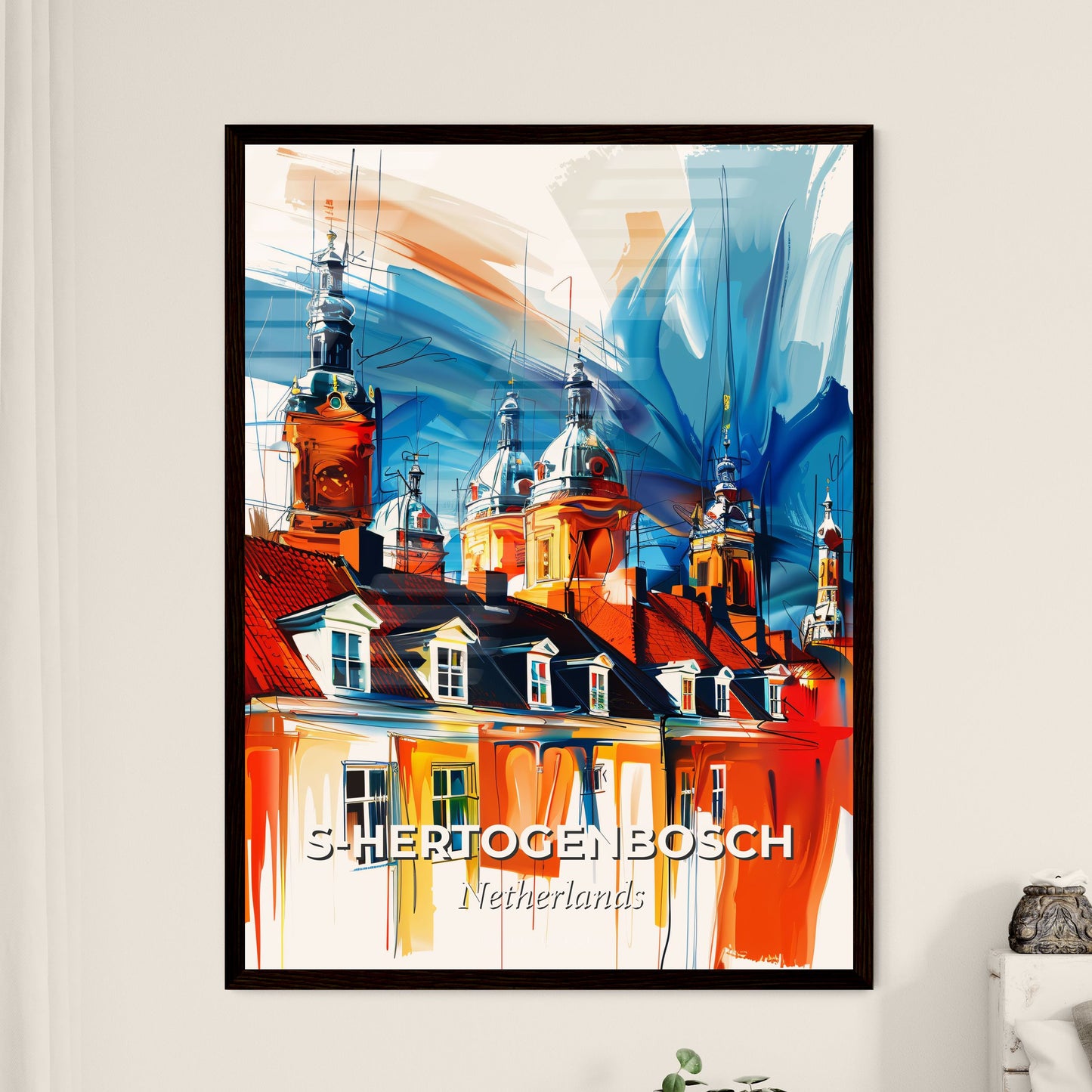 Vibrant S-Hertogenbosch, Netherlands - A Painting Of A Building With Towers And A Red Roof