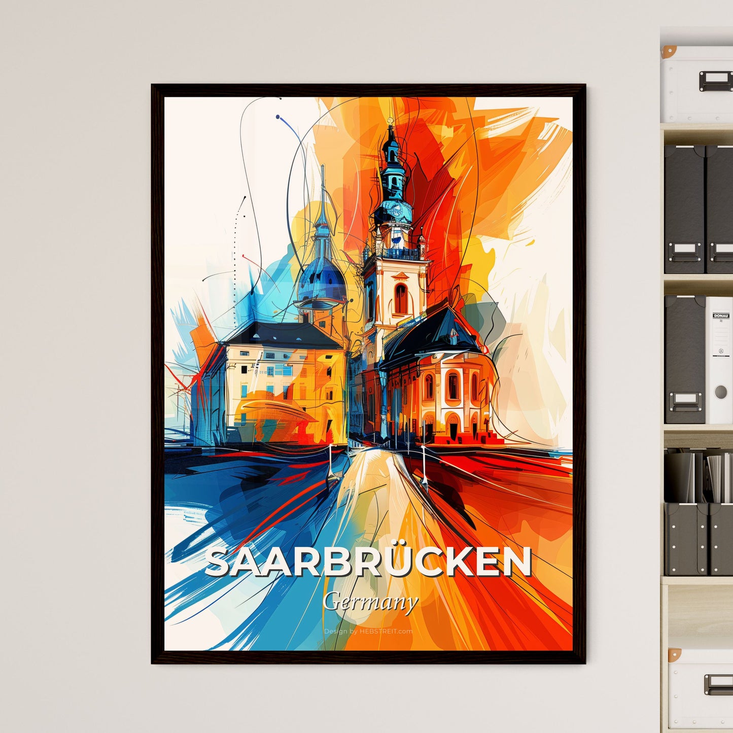 Vibrant Saarbrücken, Germany - A Colorful Painting Of A Building