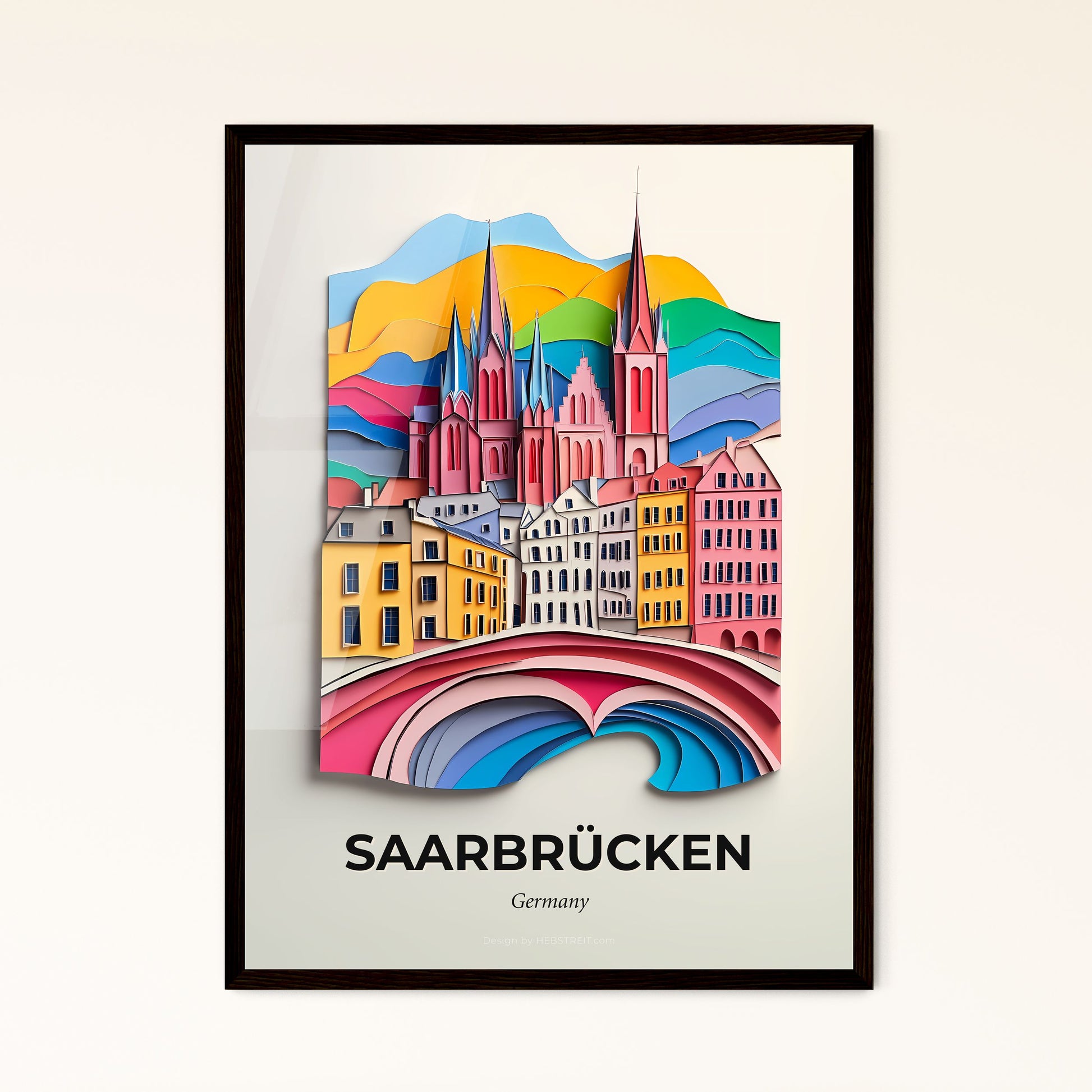 Vivid Saarbrucken, Germany - a paper cut of a city with a bridge