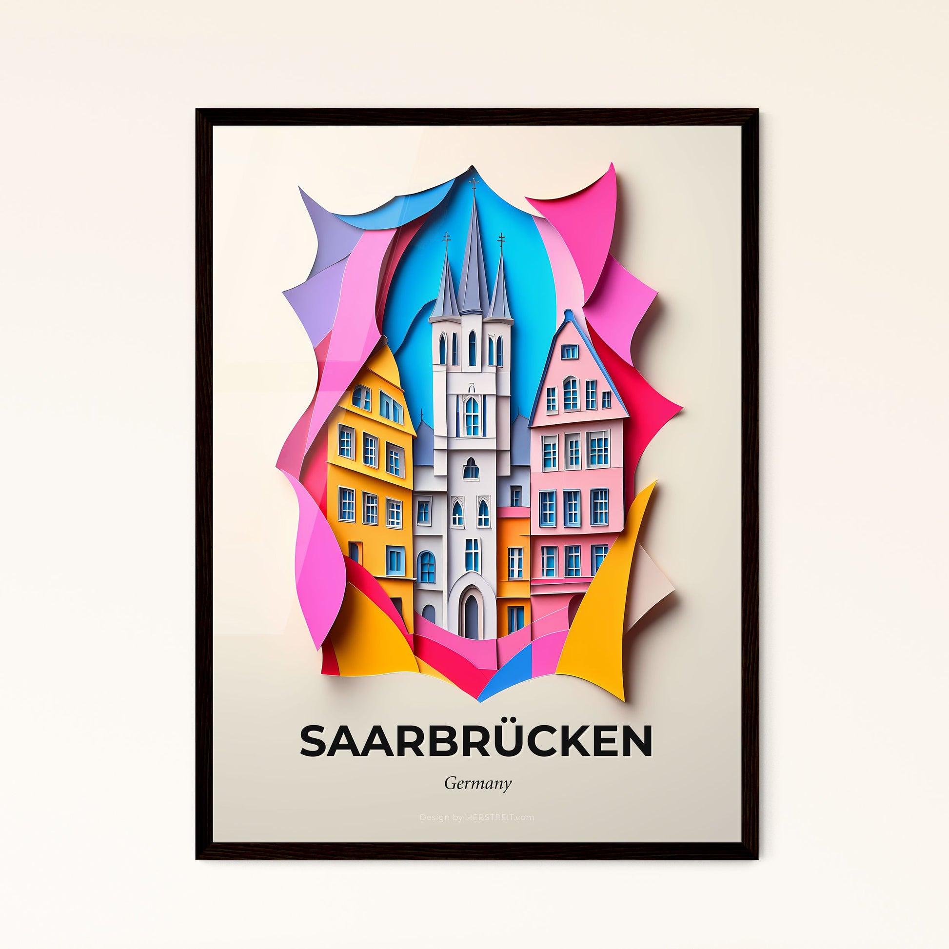 Vivid Saarbrucken, Germany - a paper cut of a city with a clock tower