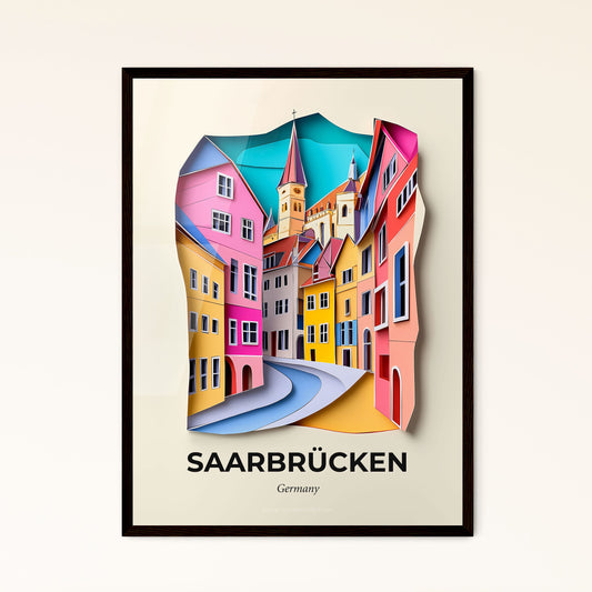 Vivid Saarbrucken, Germany - a paper cut of a city with a clock on the wall