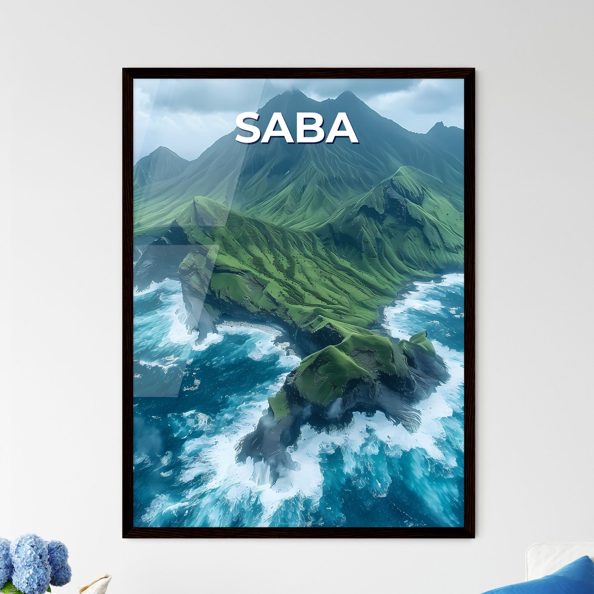 Green Island Paradise with Mountain Backdrop - Framed Art Print