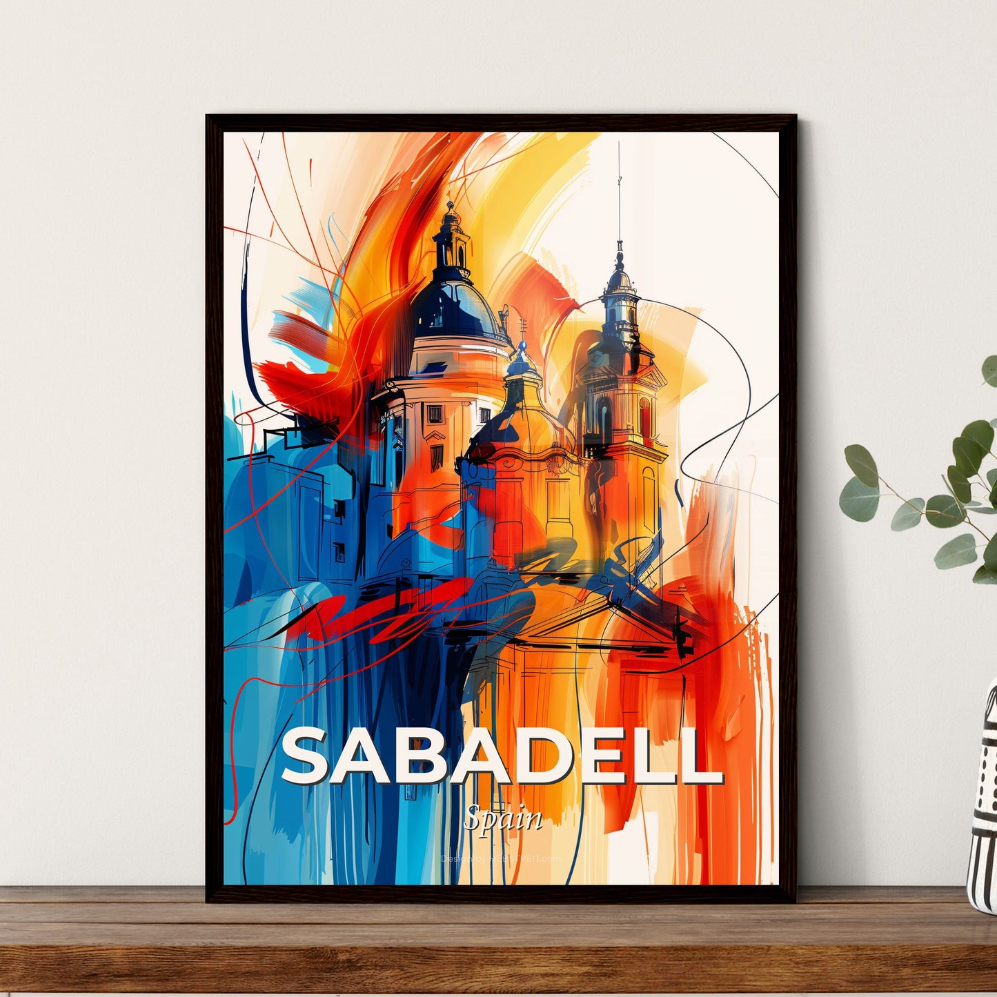 Vibrant Sabadell, Spain - A Painting Of A Building With Colorful Paint