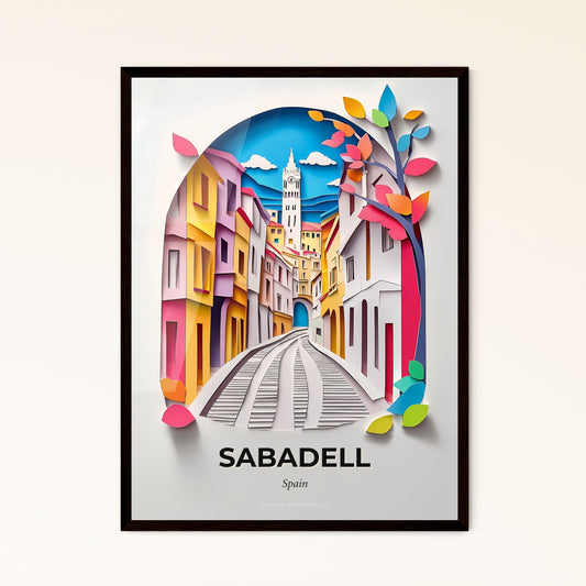 Vivid Sabadell, Spain - a paper cut of a city street with a clock tower