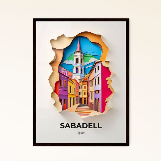 Vivid Sabadell, Spain - a paper cut of a city with a clock tower