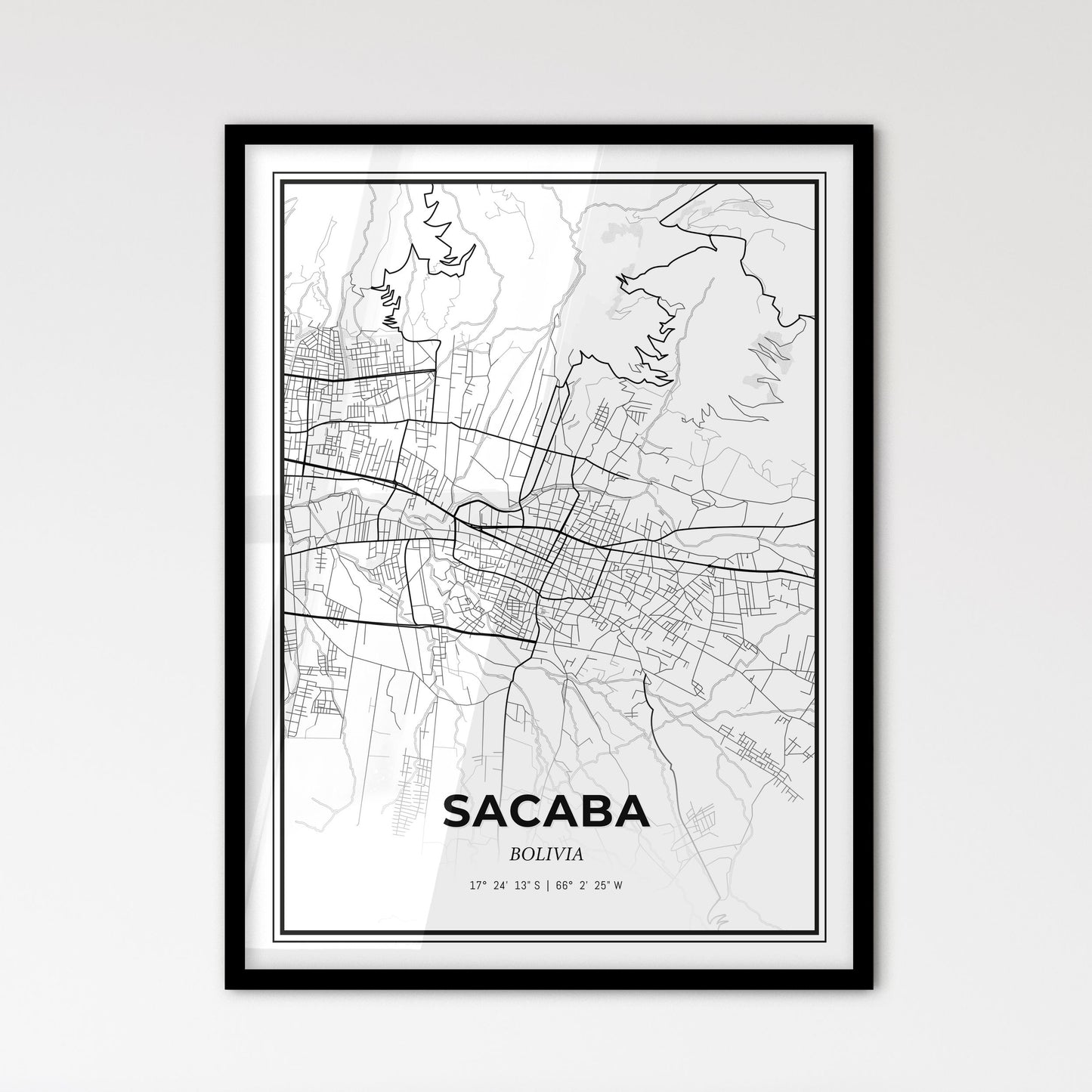 Sacaba Bolivia - Scandinavian Style City Map for Modern Home Decor