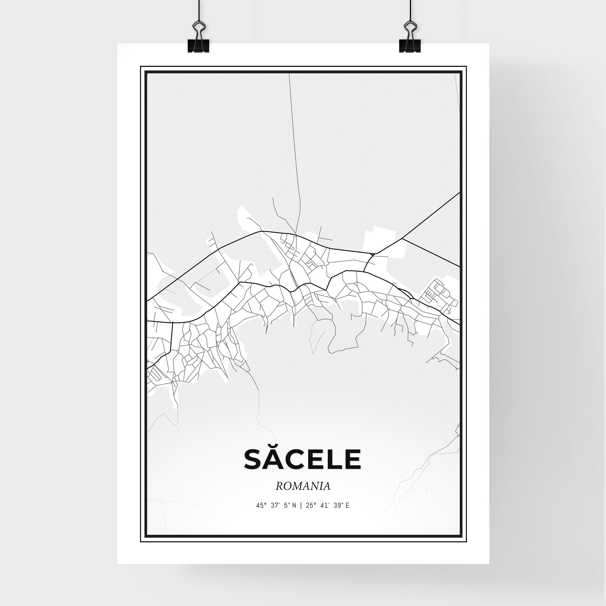 Săcele Romania Map - Black and White Art Print – HEBSTREIT