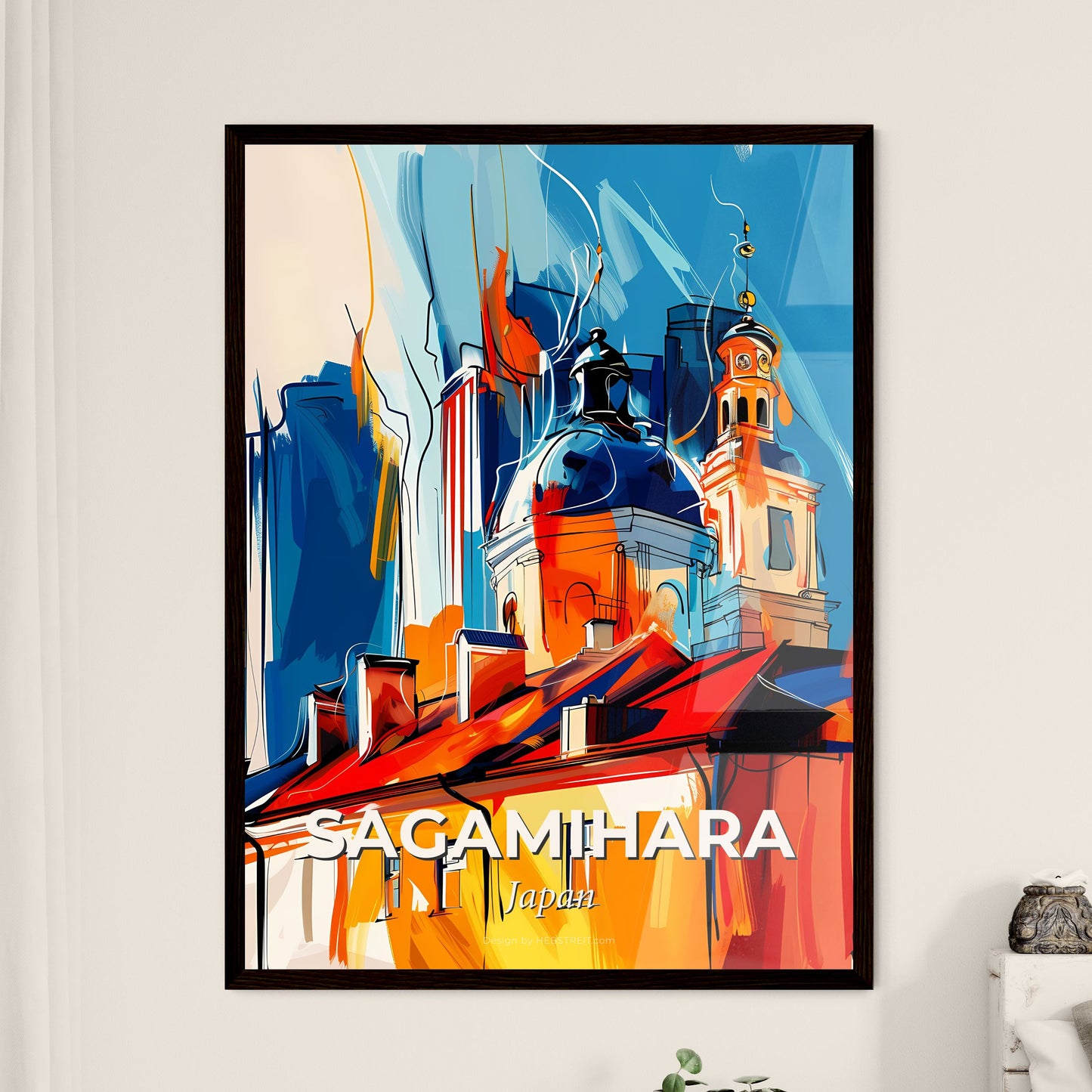 Vibrant Sagamihara, Japan - A Painting Of A Building With A Dome And A Tower