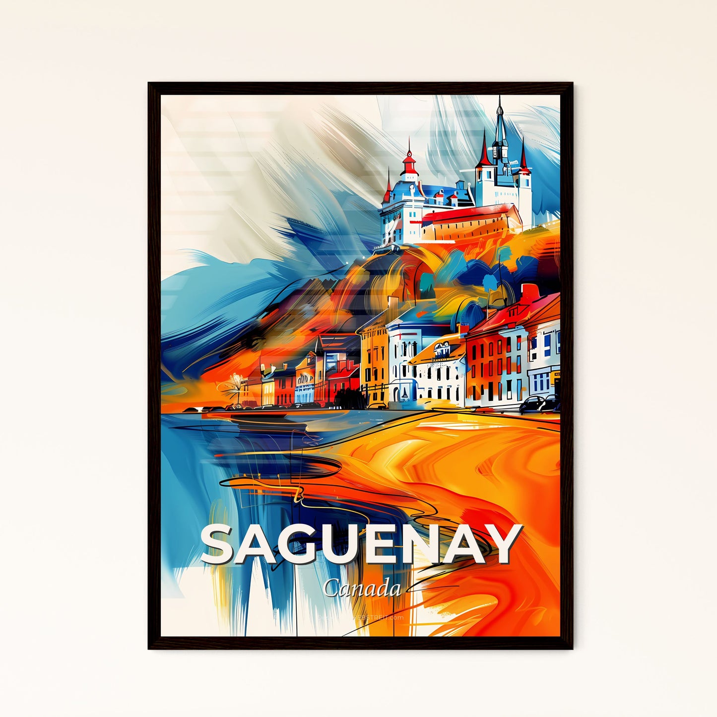 Vibrant Saguenay, Canada - A Painting Of A Castle On A Hill