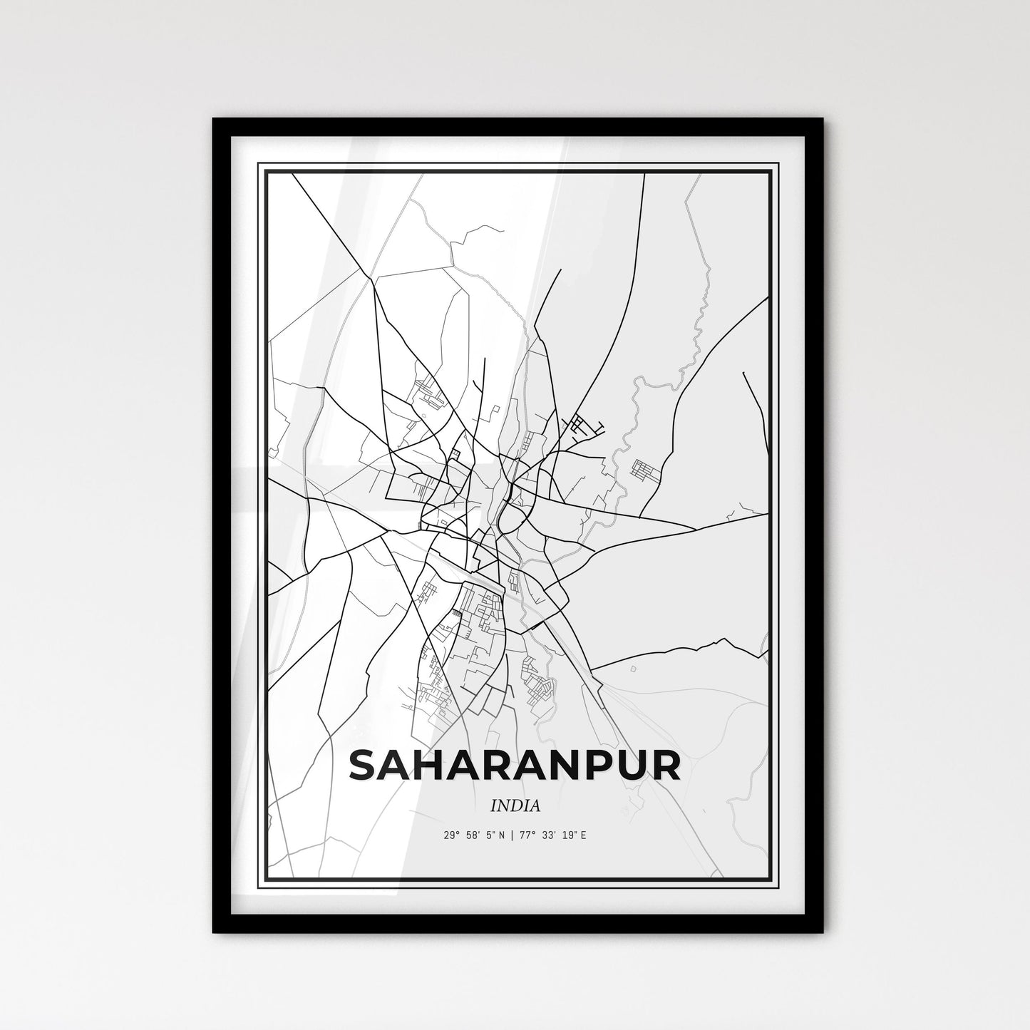 Saharanpur India - Scandinavian Style City Map for Modern Home Decor