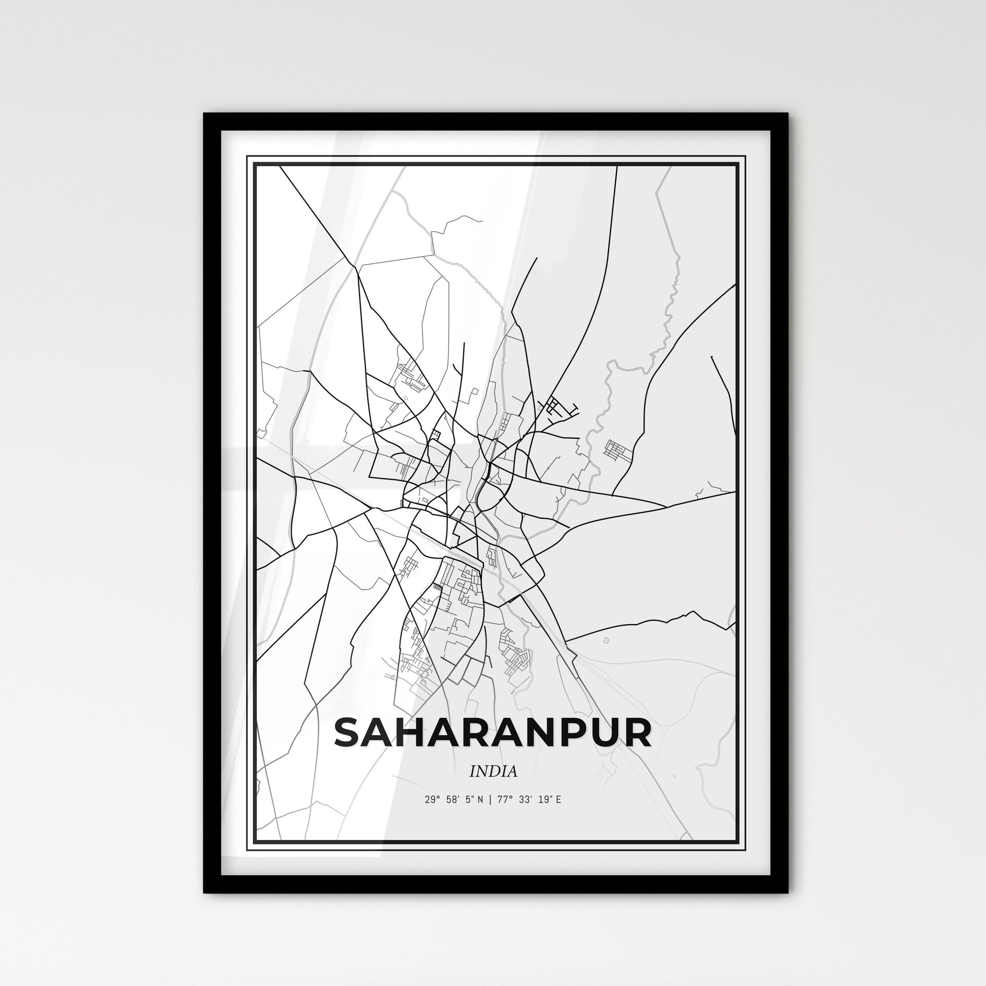 Saharanpur India - Scandinavian Style City Map for Modern Home Decor