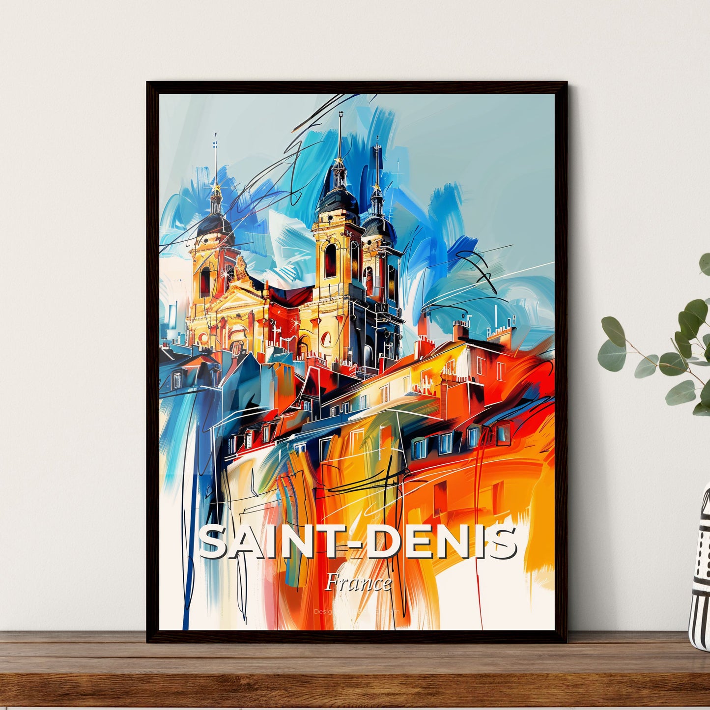 Vibrant Saint-Denis, France - A Painting Of A Building With Towers