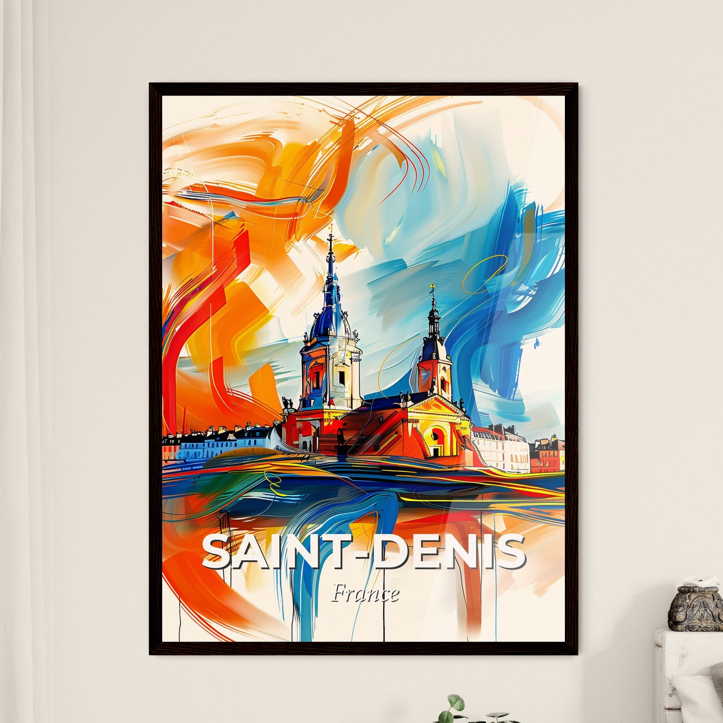 Vibrant Saint-Denis, France - A Painting Of A Building With A Colorful Background