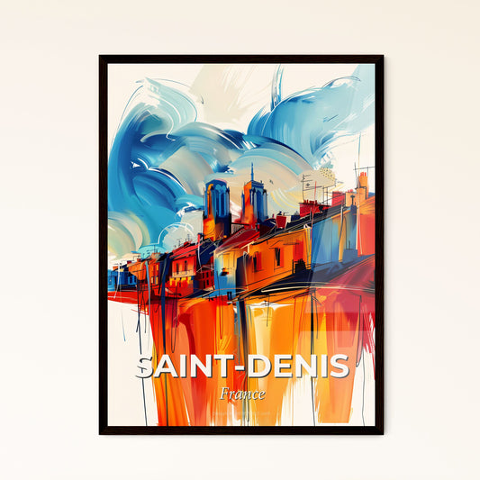 Vibrant Saint-Denis, France - A Painting Of A Skyline With A Colorful Building