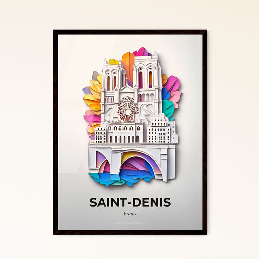 Vivid Saint-Denis, France - a paper cut of a cathedral with a rainbow colored flower