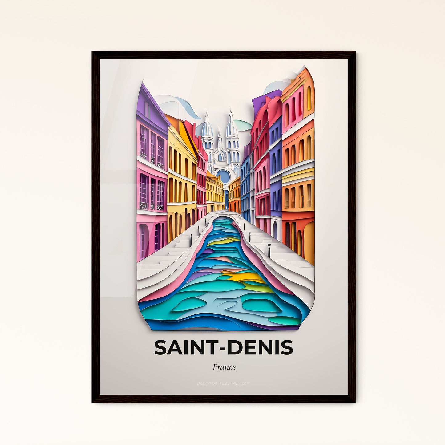 Vivid Saint-Denis, France - a paper cut of a canal in a city