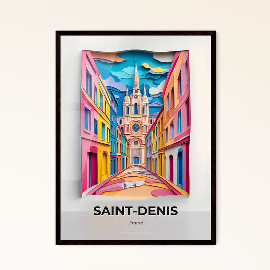 Vivid Saint-Denis, France - a paper cut of a city street with a clock tower