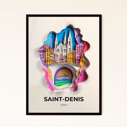 Vivid Saint-Denis, France - a paper cut of a city with a bridge