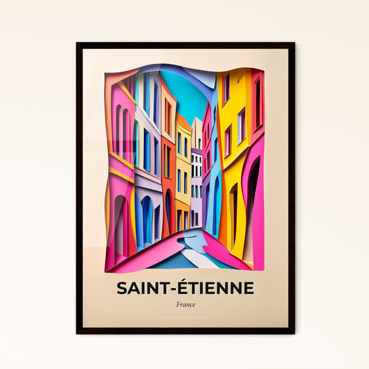 Vivid Saint-Étienne, France - a colorful city street scene with a street light