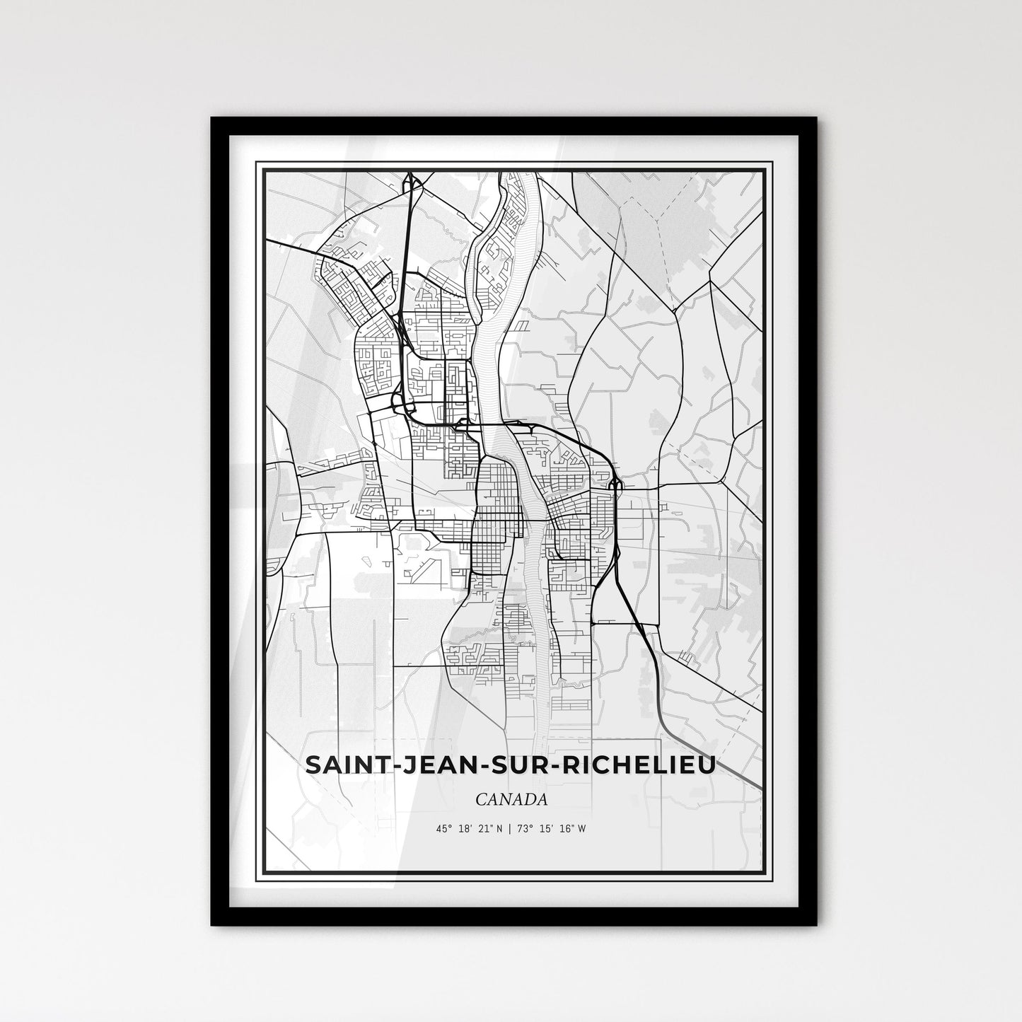 Saint-Jean-sur-Richelieu Canada - Scandinavian Style City Map for Modern Home Decor