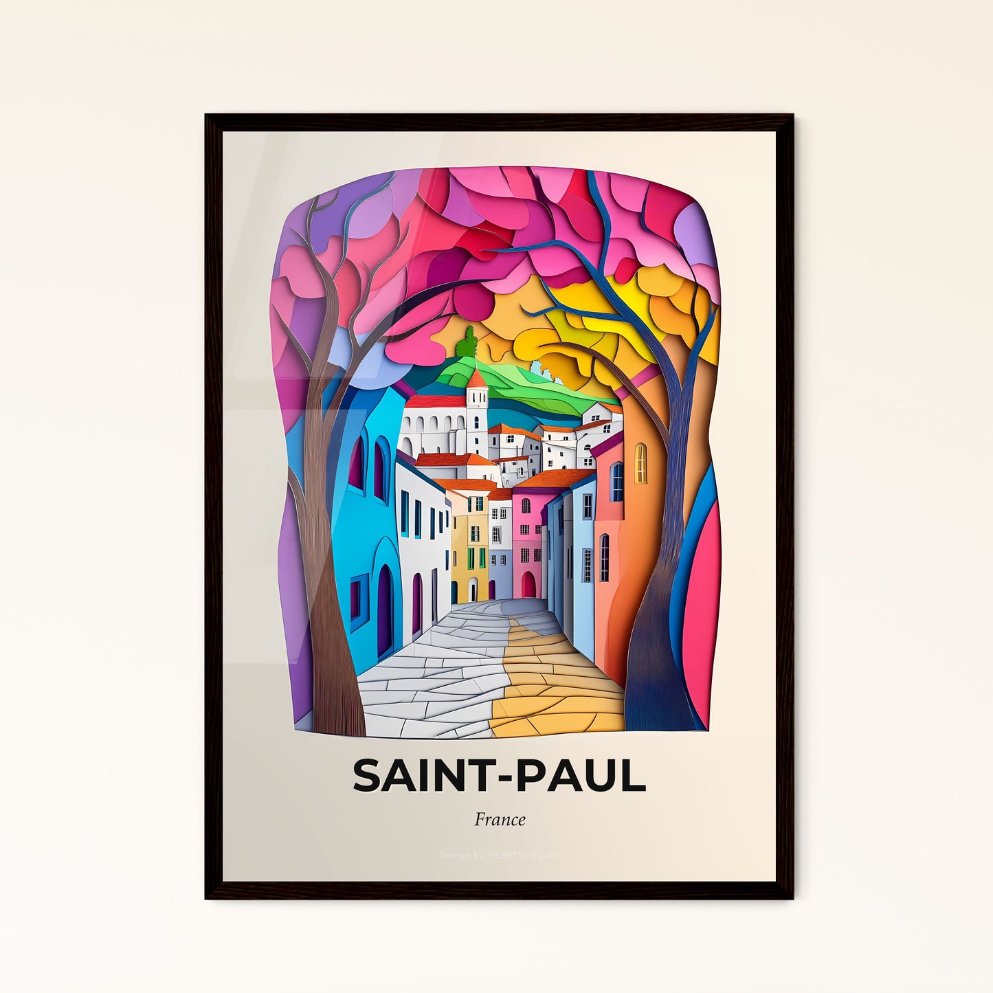 Vivid Saint-Paul, France - a colorful city street with trees and buildings