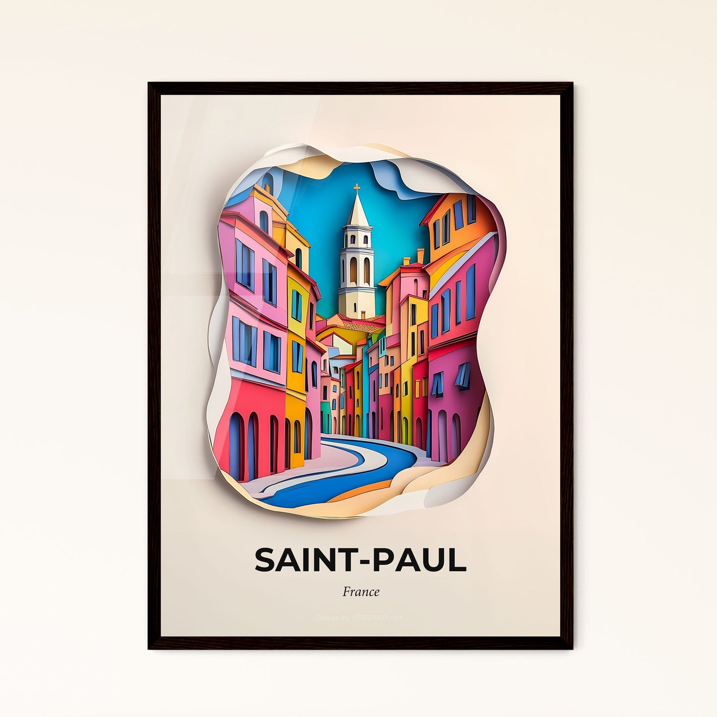 Vivid Saint-Paul, France - a paper cut of a city street with a clock tower