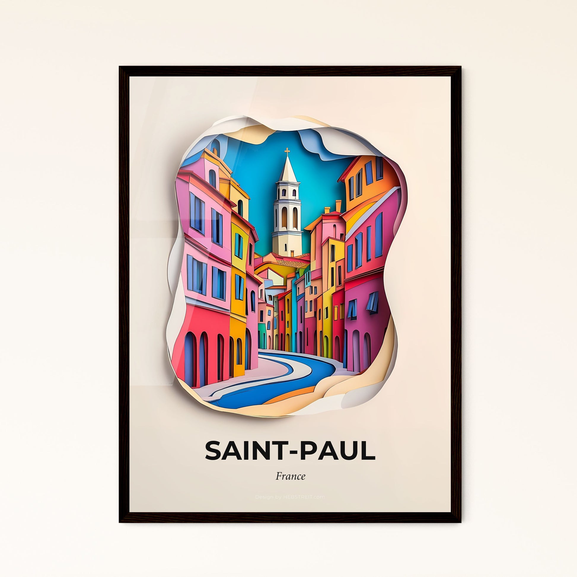 Vivid Saint-Paul, France - a paper cut of a city street with a clock tower