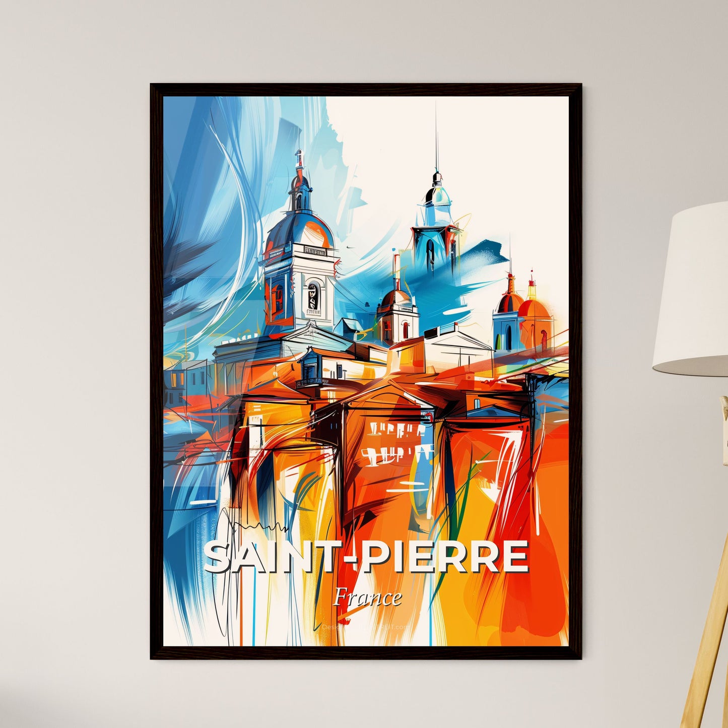 Vibrant Saint-Pierre, France - A Painting Of A Building