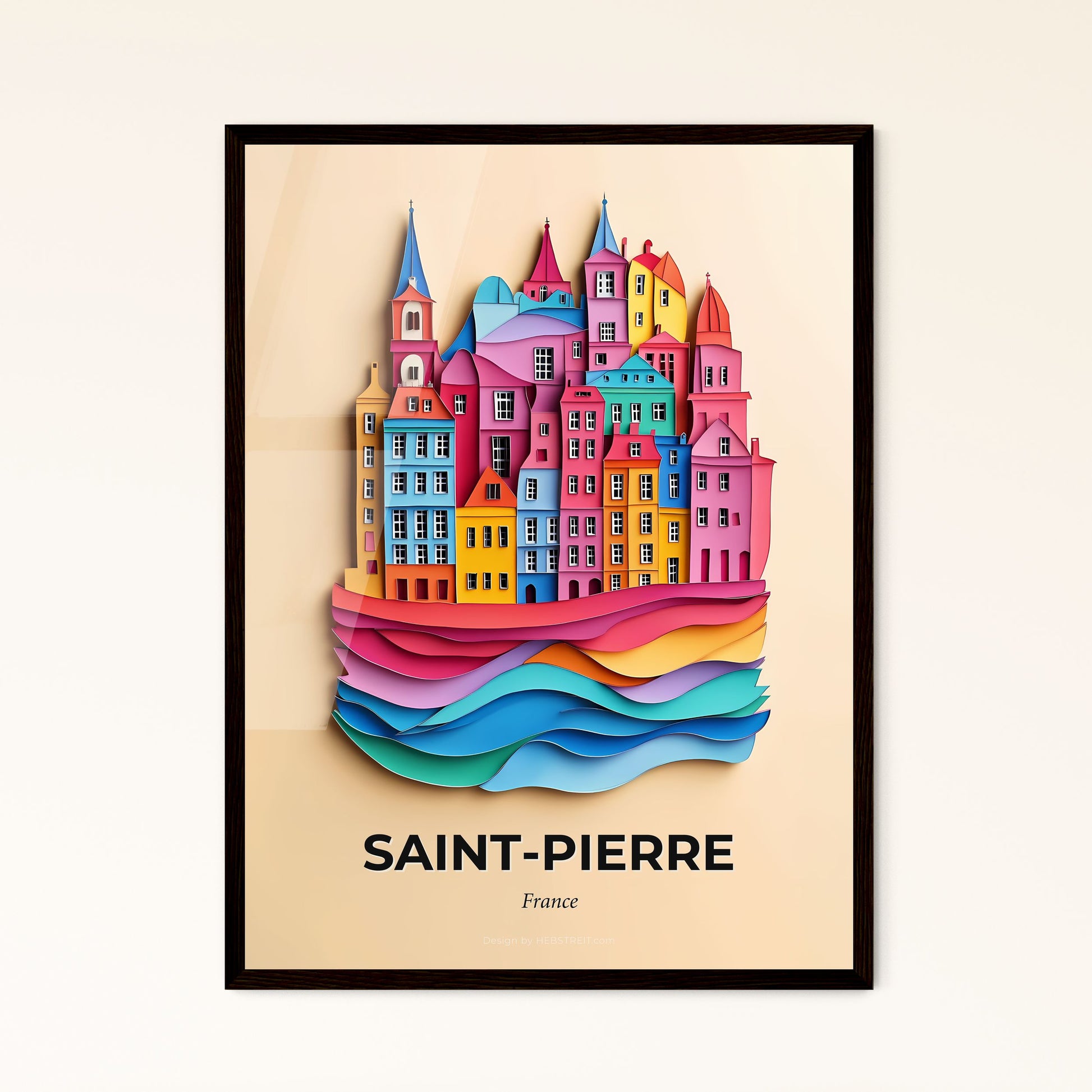 Vivid Saint-Pierre, France - a colorful city with a river and a clock tower