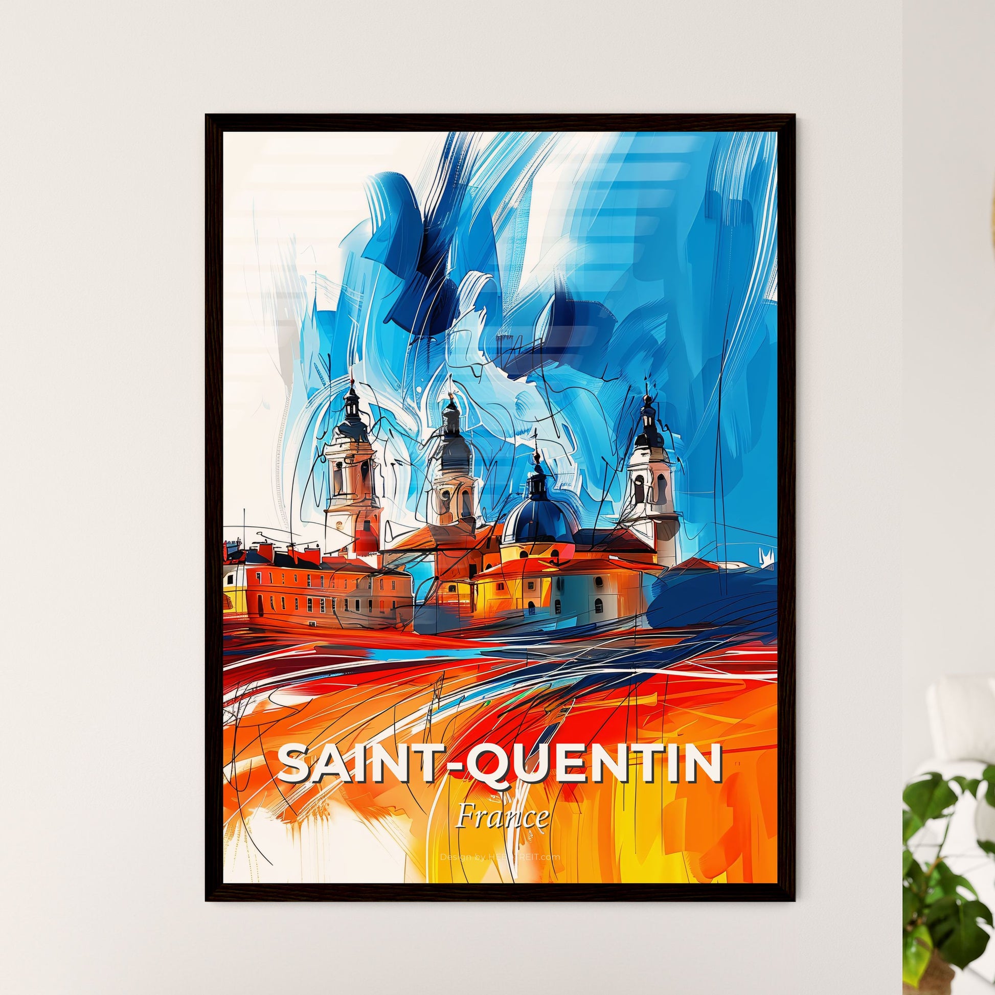 Vibrant Saint-Quentin, France - A Painting Of A Building With Towers