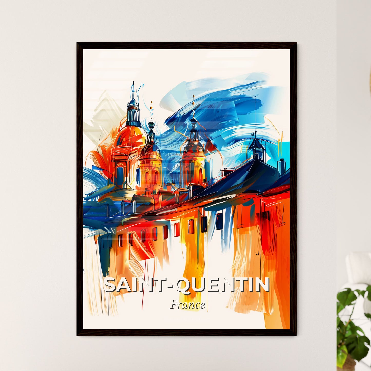 Vibrant Saint-Quentin, France - A Painting Of A Building With A Dome And Towers