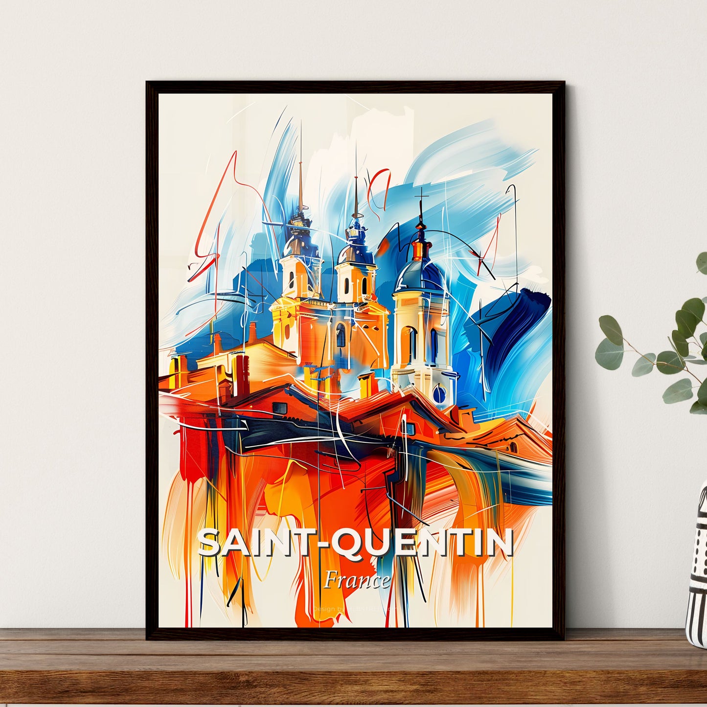 Vibrant Saint-Quentin, France - A Painting Of A Building With Towers