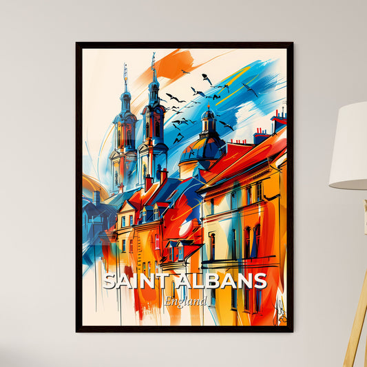 Vibrant Saint Albans, England - A Painting Of A Building With Towers And Birds Flying