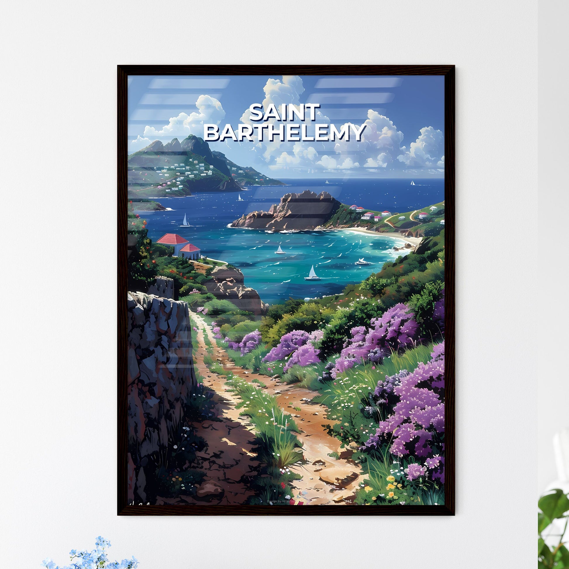 Vibrant Art Painting Depicting a Path to Wat - Framed Art Print