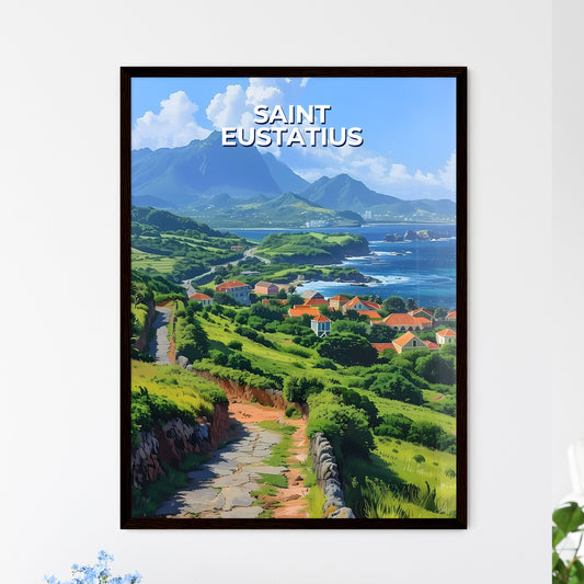 Saint Eustatius North America | Stunning Green Hillside Village Panorama | Vibrant Artistic Landscape | Emerald Island Art Framed Art