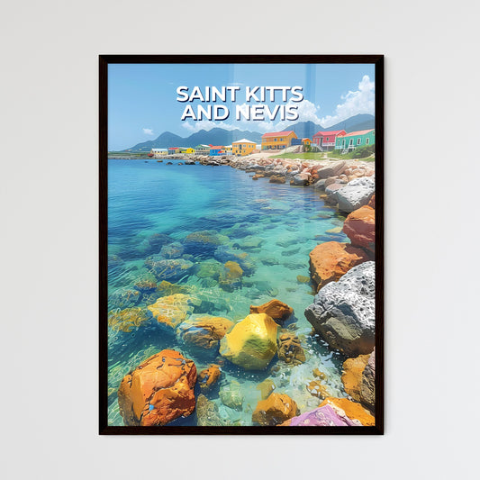 Colorful Houses on Rocky Caribbean Shore | A - Framed Art Print