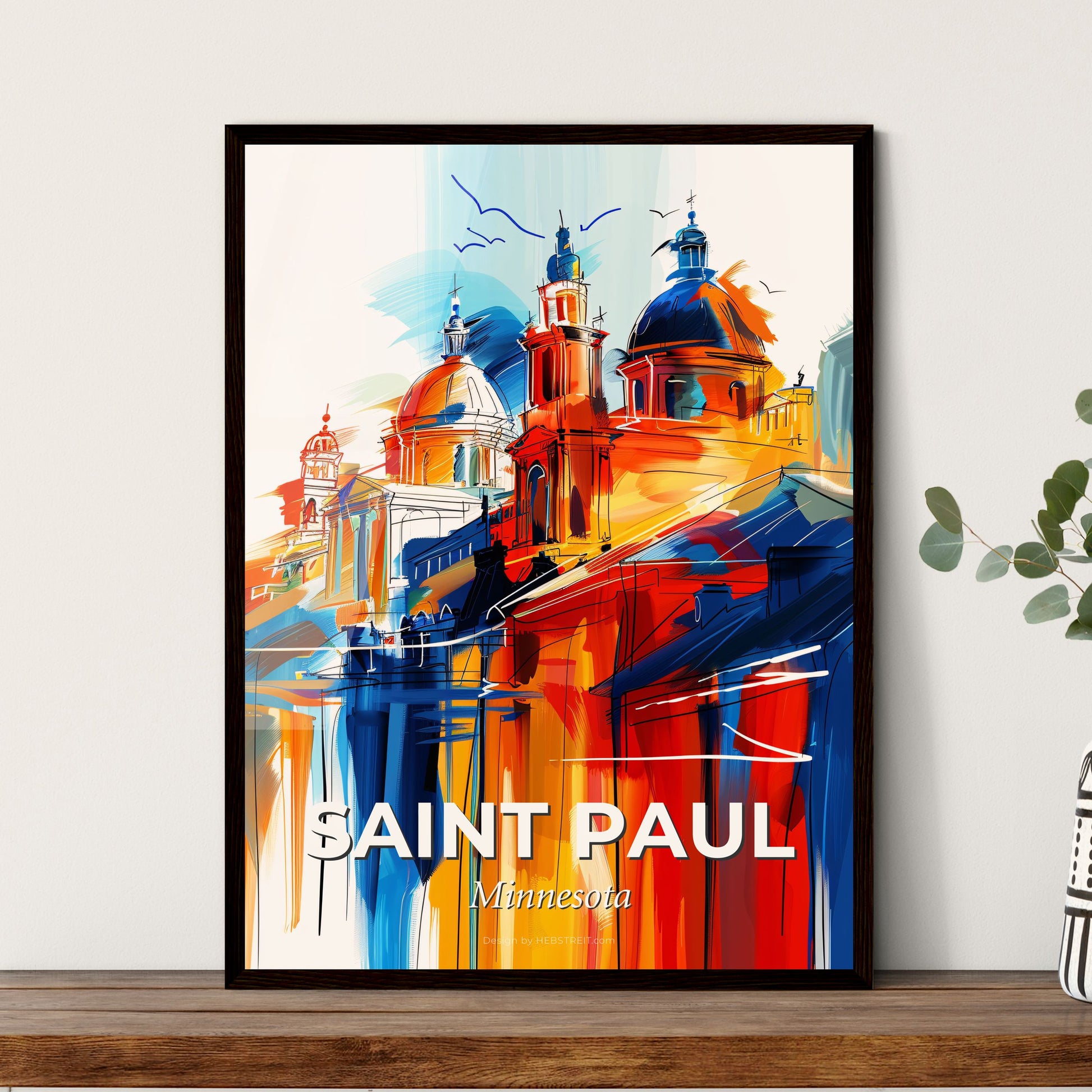 Vibrant Saint Paul, Minnesota - A Painting Of A Skyline With A Colorful Building